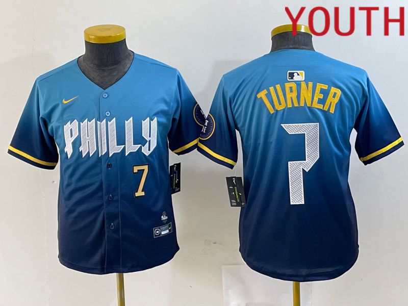 Youth Philadelphia Phillies #7 Turner Blue City Edition Nike 2024 MLB Jersey style 3